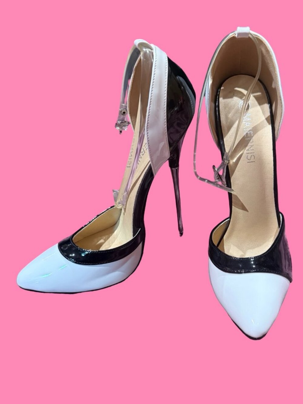 MAIERNISI Women Dress Shoes 16cm Metal Heel Thin Stiletto Buckle Strap